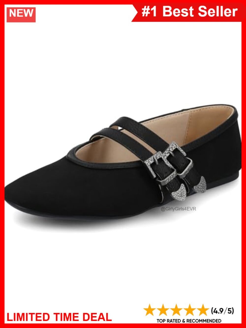 Multi-Buckle Mary Jane Flats Almond Toe Comfort